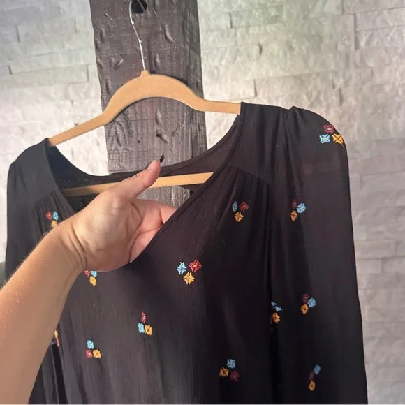 Free People Oxford Embroidered Mini Babydoll Floral Boho Long sleeve Dress M - Picture 7 of 10